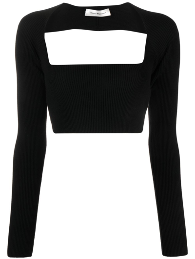 There Was One Cut-out Knitted Cropped Top In Black