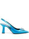 Versace La Medusa Satin Slingback Pumps In Blue