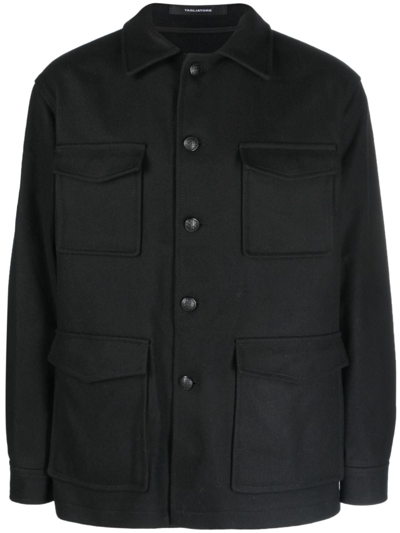Tagliatore Button-up Knitted Shirt Jacket In Black