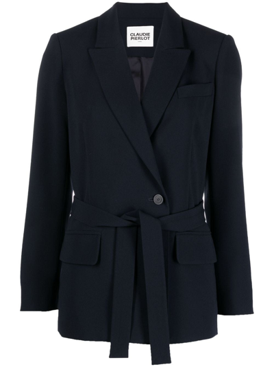 Claudie Pierlot Double-breasted Belted Blazer In Blue