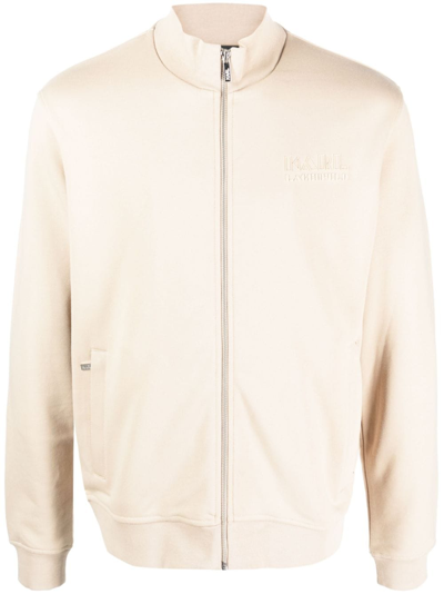 Karl Lagerfeld Organic-cotton Zip-up Sweatshirt In Neutrals