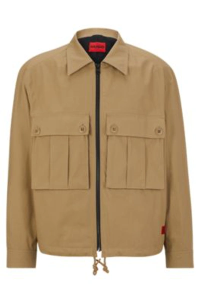 Hugo Boss Regular-fit Jacket In Ripstop Cotton With Signature Label In Light Brown