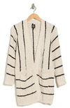 Bobeau Open Front Patch Pocket Popcorn Cardigan In Cream/ Black