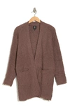 Bobeau Open Front Patch Pocket Popcorn Cardigan In Deep Taupe