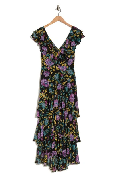 Wayf Floral Tiered Ruffle Dress In Black Folk Floral