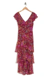 Wayf Floral Tiered Ruffle Dress In Burgundy Folk Floral