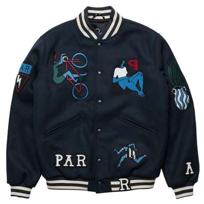 Parra Run Sit & Bike Varsity Jacket In Navy Blue
