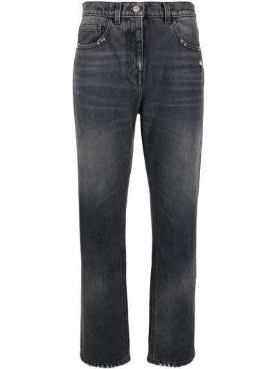 Palm Angels Distressed Straight-leg Jeans In Grey