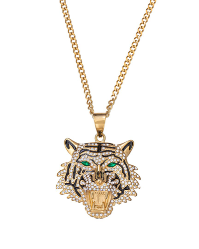 Eye Candy La The Bold Collection Titanium Cz Tiger's Head Pendant Necklace