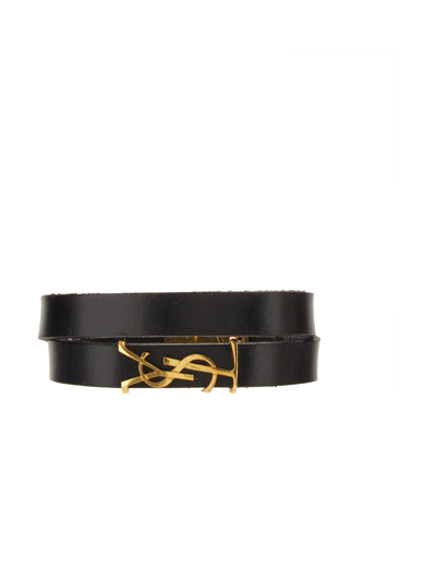 Saint Laurent Logo-plaque Wraparound Bracelet In Black