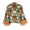 La Doublej Make An Exit Printed Top With Feathered Cuffs In Dendera Light Blue