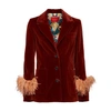 La Doublej Keaton Velvet Feather-cuff Blazer In Terra