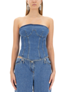 Magda Butrym Structured Denim Corset Top With Gathered Back In Blu