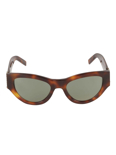 Saint Laurent Ysl Hinge Flame Effect Oval Frame Sunglasses In Havana/green