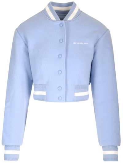 Givenchy Cropped Varsity Bomber Jacket In Light Blue