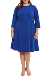 London Times Long Sleeve Seamed Midi Dress In Blue