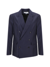 Loewe Unstructured Double-breasted Wool-blend Blazer In Midnight Blue