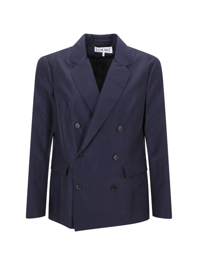 Loewe Unstructured Double-breasted Wool-blend Blazer In Blue