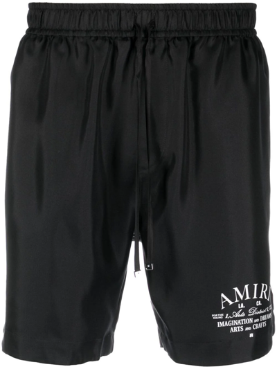 Amiri Logo-print Silk Shorts In Black