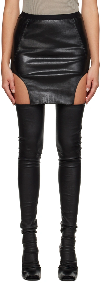 Rick Owens Woman Mini Skirt Black Size 6 Cotton, Elastomultiester, Rubber
