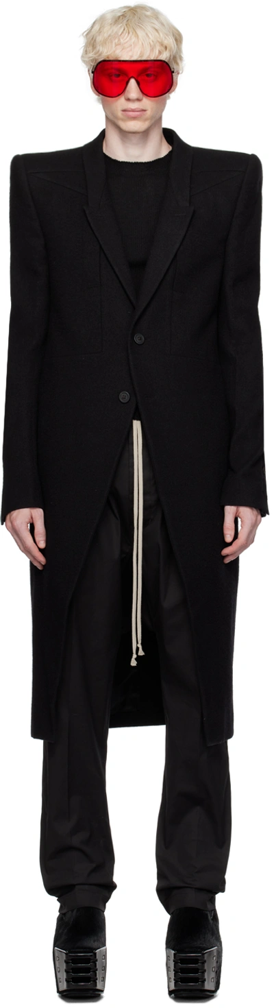 Rick Owens Fogpocket Neue Virgin Wool Coat In Black