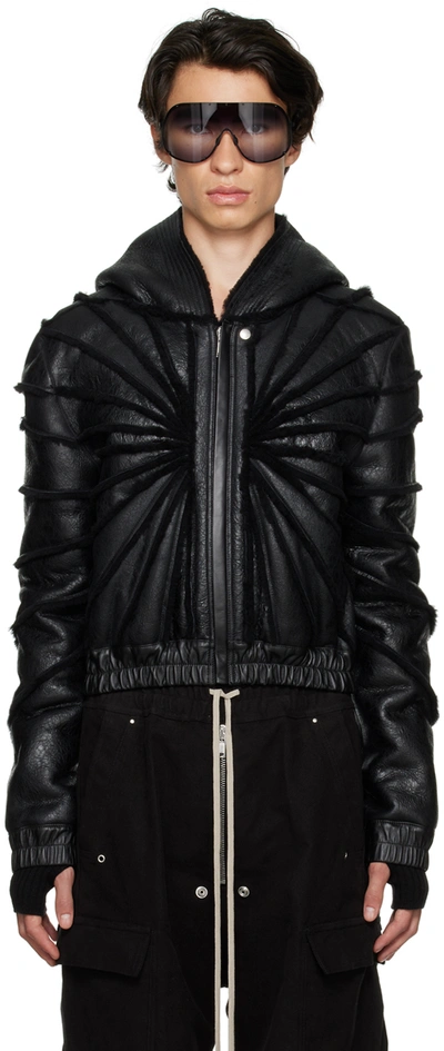 Rick Owens Black Hooded Shearling Jacket