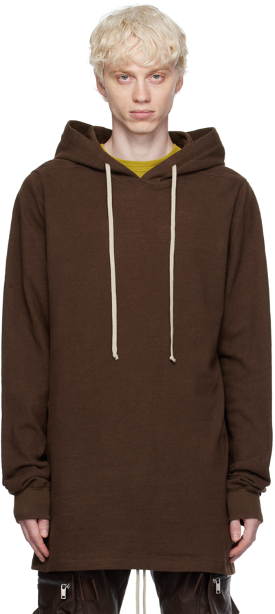 Rick Owens Long Sleeved Drawstring Hoodie In Brown