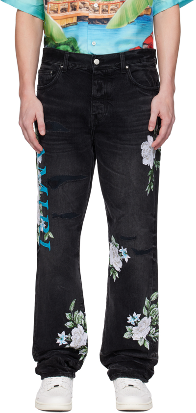 Amiri Black Embroidered Jeans In Faded Black