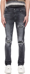 Amiri Stretch Denim Jeans Distressed Detailing In Storm Grey