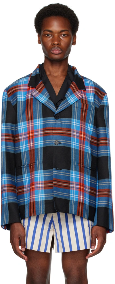 Charles Jeffrey Loverboy Blue Check Blazer In Multicolour