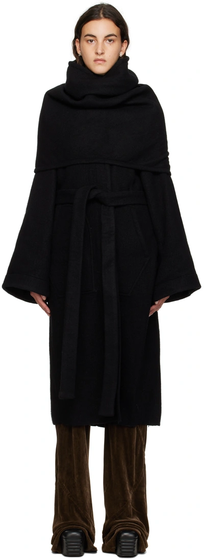 Rick Owens Dagger Virgin Wool Dressing Gown Coat In Black