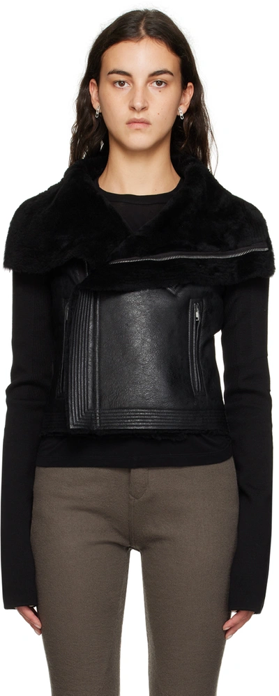 Rick Owens Naska Asymmetric-hem Shearling Jacket In Black