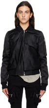Rick Owens Black Ripple Flight Bomber Jacket In 09 Black