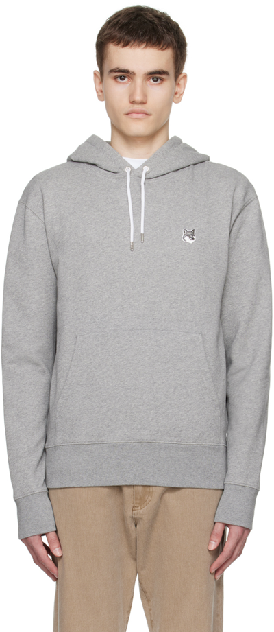 Maison Kitsuné Gray Fox Head Hoodie In H150 Grey Melange