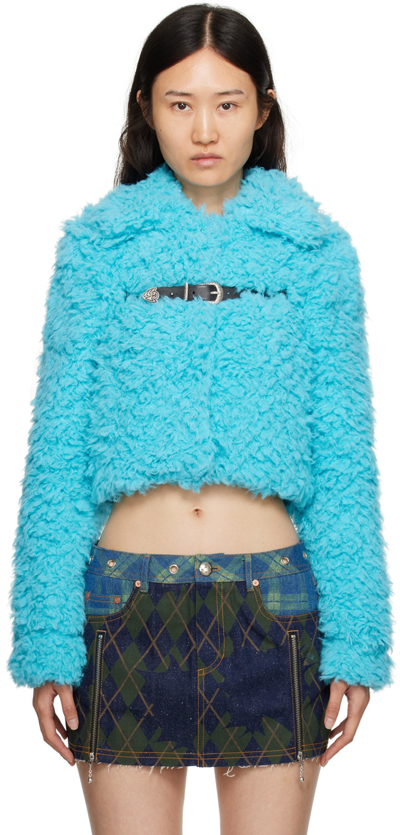 Andersson Bell Blue Goldie Faux-fur Cardigan