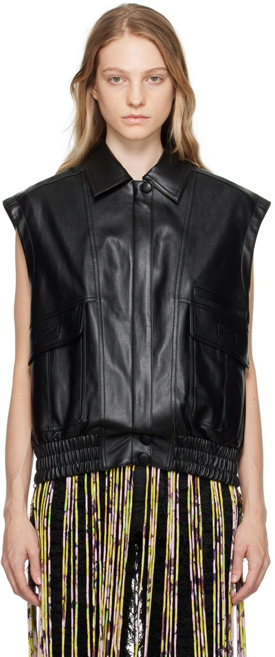 Open Yy Black Zip Faux-leather Vest