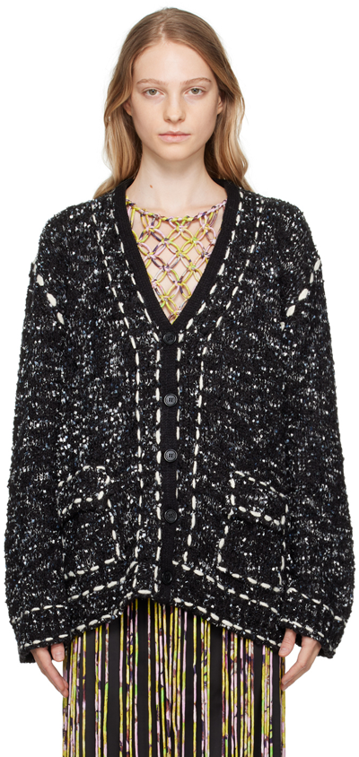 Open Yy Tweed Stitch Cardigan In Black