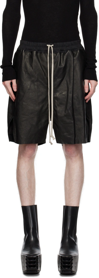 Rick Owens Black Boxer Leather Shorts In 09 Black