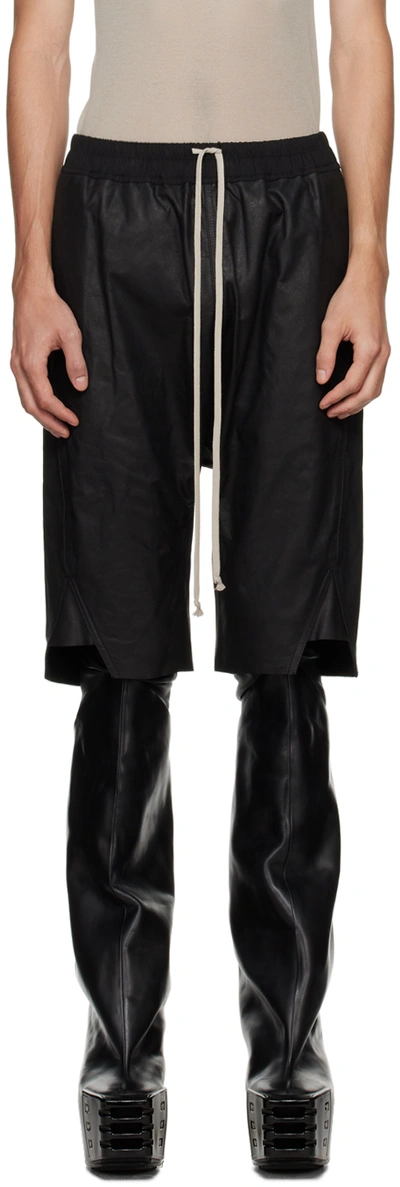 Rick Owens Basket Swinger Dropped-crotch Leather Shorts In Black