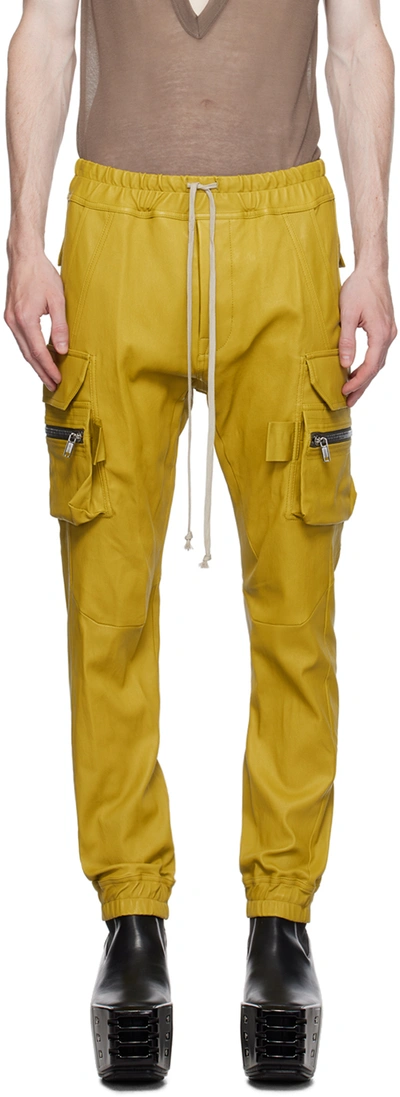 Rick Owens Yellow Mastodon Leather Trousers In 32 Acid