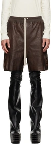RICK OWENS BROWN BOXER LEATHER SHORTS