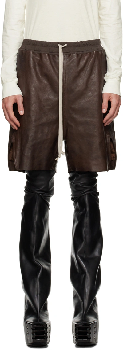 Rick Owens Brown Boxer Leather Shorts In 04 Brown