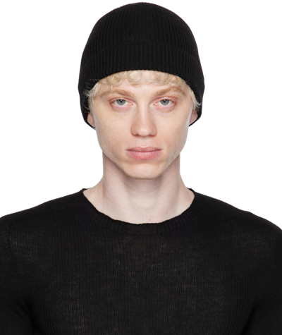 Rick Owens Ribbed Knit Beanie Hat In Black