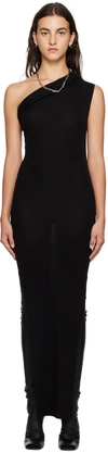 Rick Owens Athena Long Black Ribbed One Shoulder Dress In Wool In 09 Black