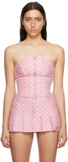 Misbhv Jacquard Canvas Monogram Corset Top In Pink