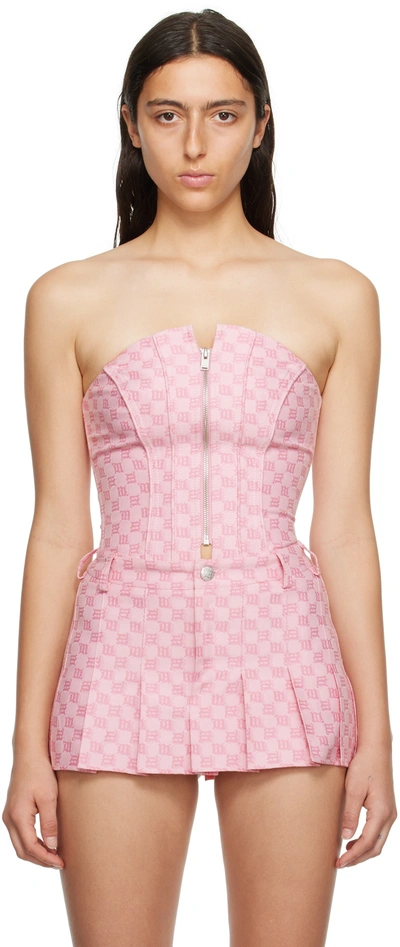 Misbhv Jacquard Canvas Monogram Corset Top In Bubblegum