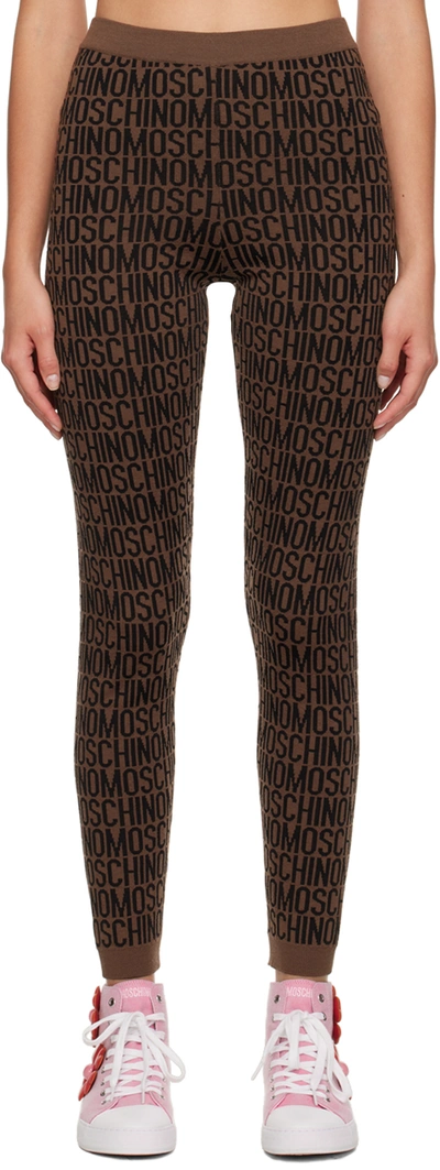 Moschino Brown All Over Leggings In Fantasy Print Brown