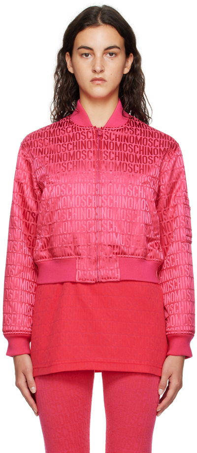 Moschino Fuchsia Cotton Blend Logo Print Casual Jacket In Pink