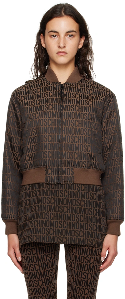 Moschino Logo-print Zip-up Hoodie In Brown