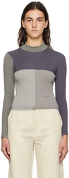 Eckhaus Latta Lapped Mock Neck Long Sleeve Baby Tee In Tonal Shadows